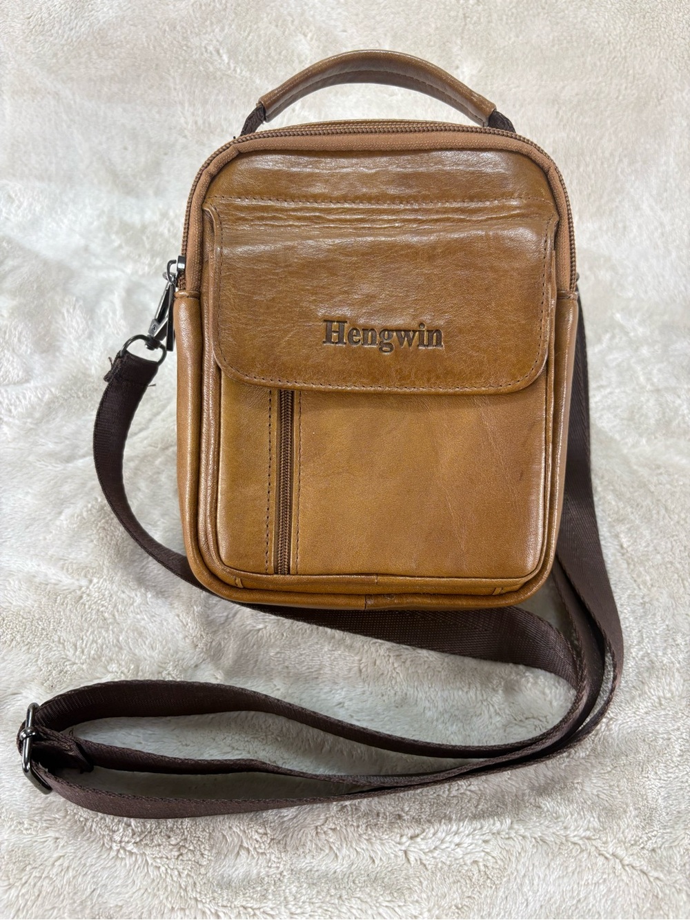 Tan Leather Messenger Crossbody for Men